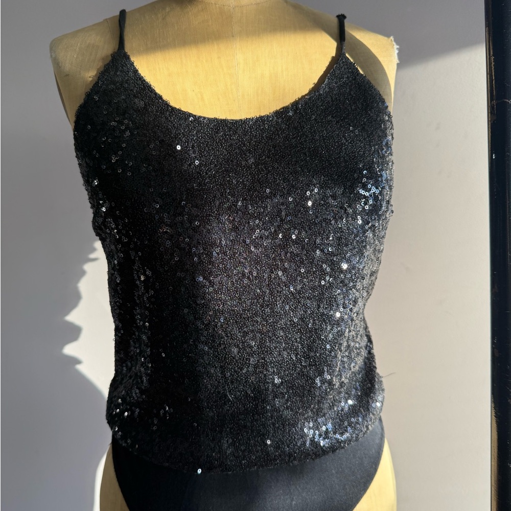 XTAREN Black Sequin Women's Bodysuit Top S/M